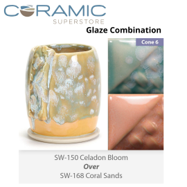 Celadon Bloom SW150 over Coral Sands SW168 Stoneware Combination Celadon Bloom SW150 over Coral Sands SW168 Stoneware Combination